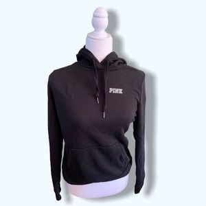 PINK black hoodie with flora design on the back